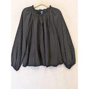 Old Navy Women's Size XL‎ Black Blouse Smocked Neck Bishop Sleeve